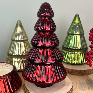 Red Glass Christmas Tree | Freestanding Mottled Gold Tree Ornament - 20cm