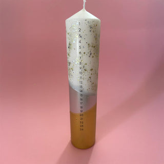 The Colour Emporium Gilded Silver Hand-dipped Christmas Advent Pillar Candle